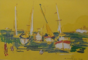 32. augustin costinescu - barci - creioane colorate pe hartie - 35 x 50 - 150 euro