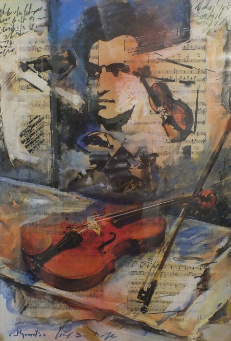 60. mihail gavril ( 1961 - ) - ciprian porumbescu - acryl carton - partituri originale - 70 x 50 - 950 euro