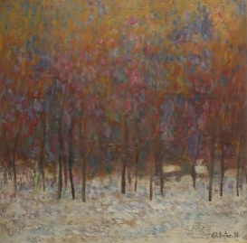 19. GHEORGHE BOTAN - PINK FOREST - OIL ON CARDBOARD - 33 X 33 - 494 EURO